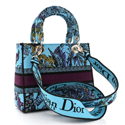 Christian Dior Canvas Toile de Jouy Voyage Embroidered Medium Lady D-Lite Celestial Blue 3 of 9