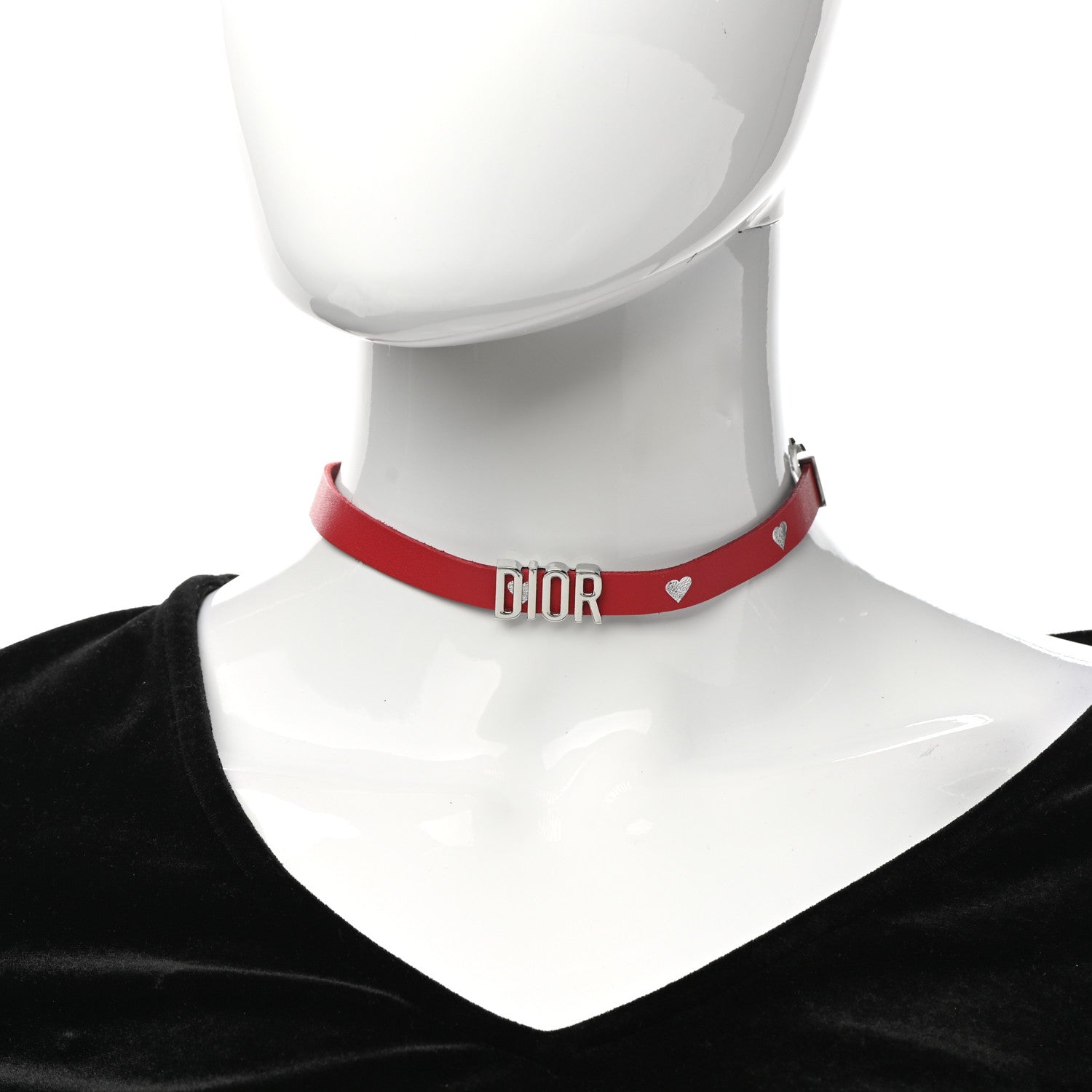 Christian Dior Calfskin Dior Logo Choker Necklace Red 2 of 4