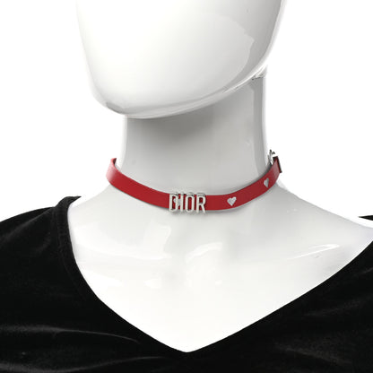 Christian Dior Calfskin Dior Logo Choker Necklace Red 2 of 4