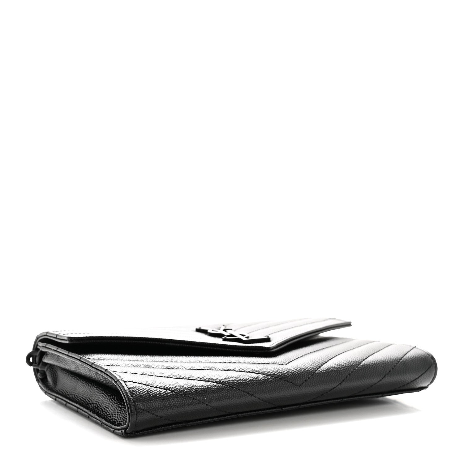 Saint Laurent Grain De Poudre Matelasse Chevron Monogram Monochrome Envelope Clutch Black 4 of 7