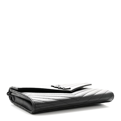Saint Laurent Grain De Poudre Matelasse Chevron Monogram Monochrome Envelope Clutch Black 4 of 7