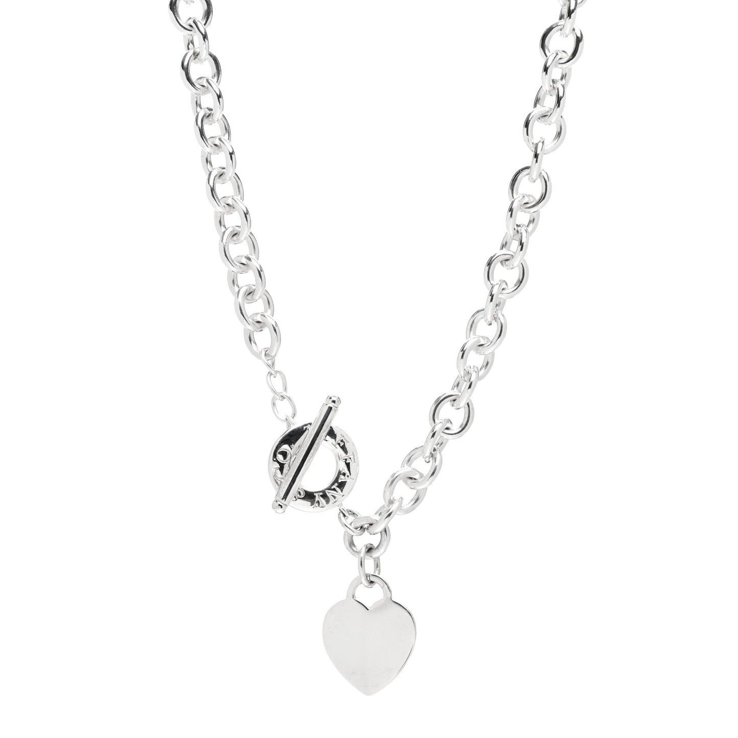 Sterling Silver Heart Tag Toggle Necklace