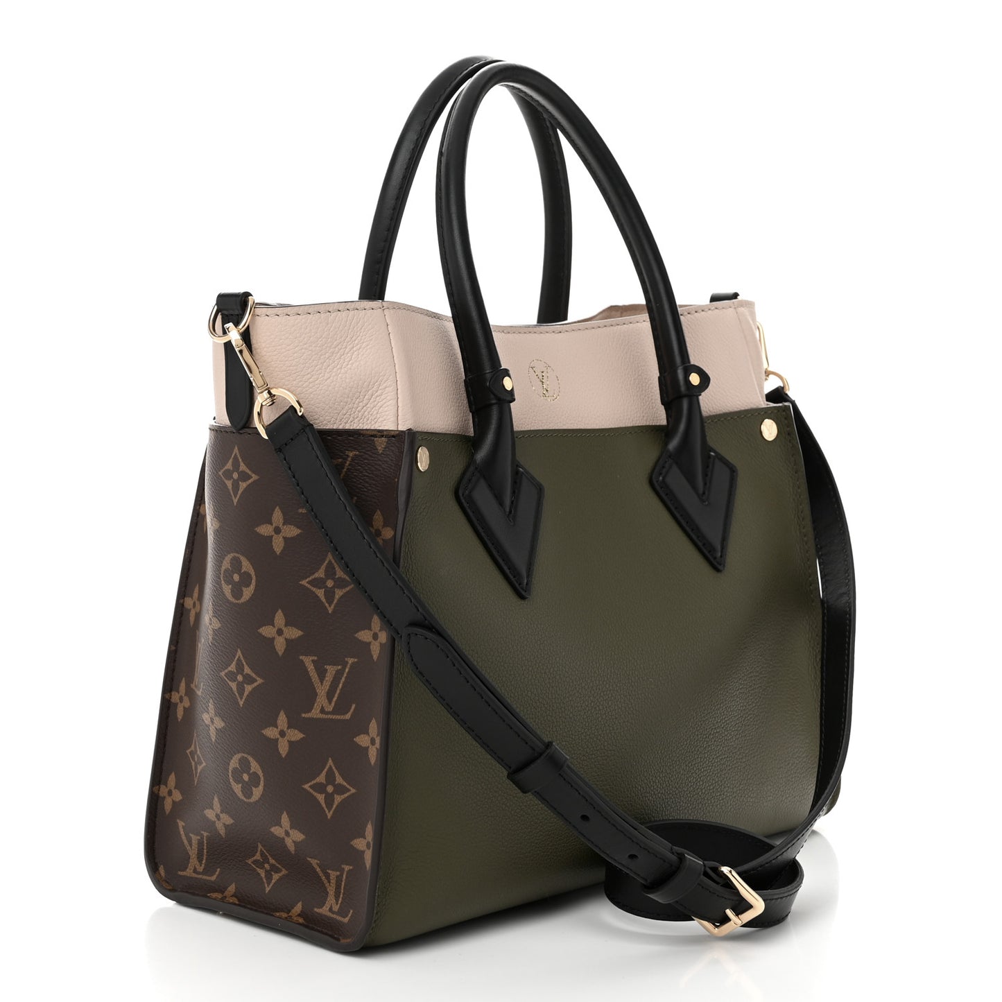 Calfskin Monogram On My Side MM Laurier Green Toffee Latte Beige