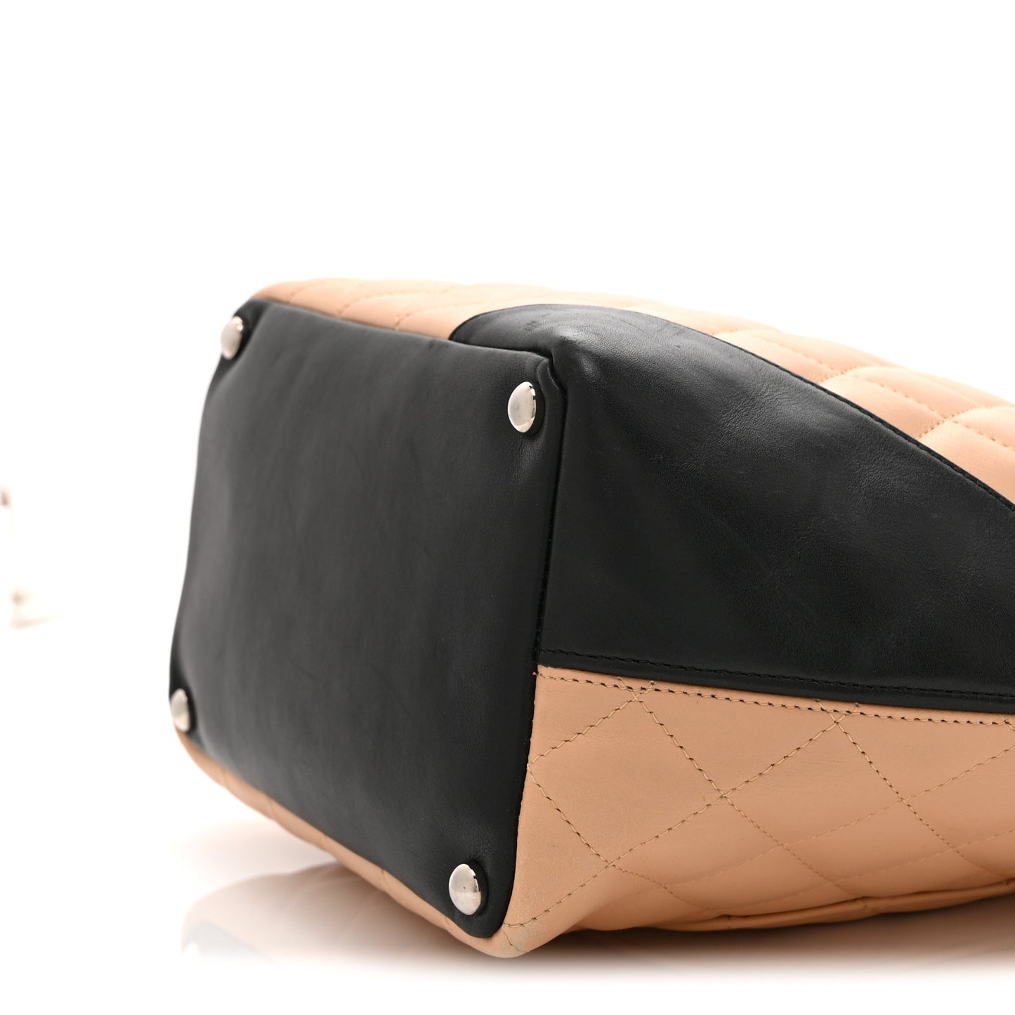 Calfskin Quilted Medium Cambon Tote Beige Black