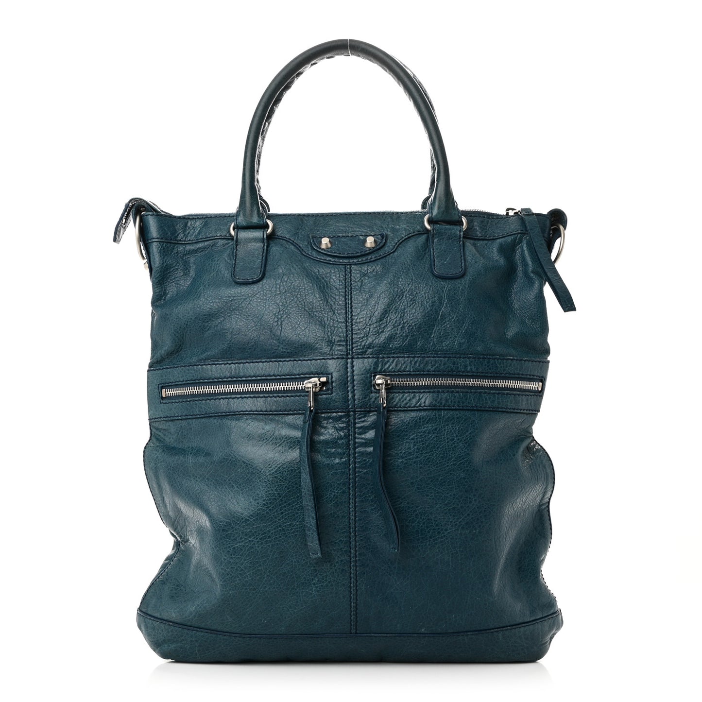 Agneau Classic Silver Hardware Square Tote Bleu Mineral