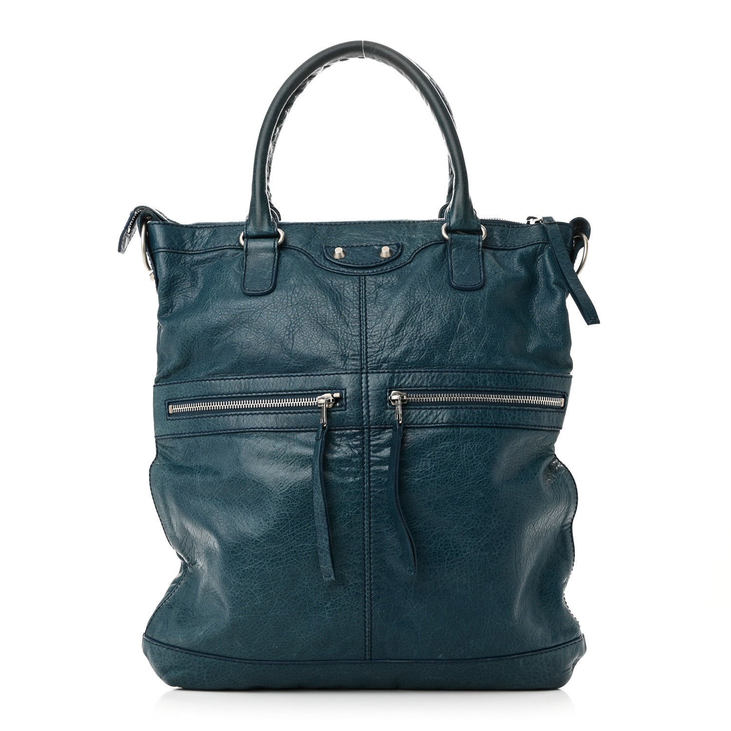 Balenciaga Agneau Classic Silver Hardware Square Tote Bleu Mineral 1 of 10