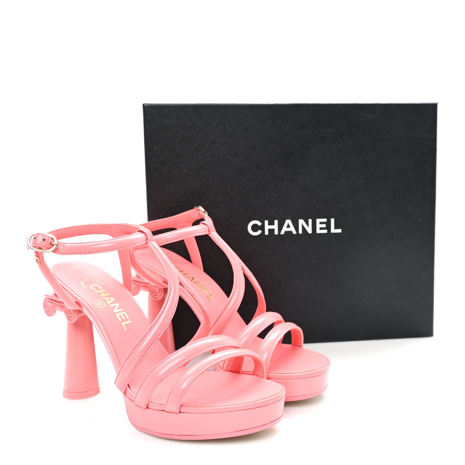 Chanel Goatskin Parthenon Platform Sandals 38.5 Pink 9 of 9