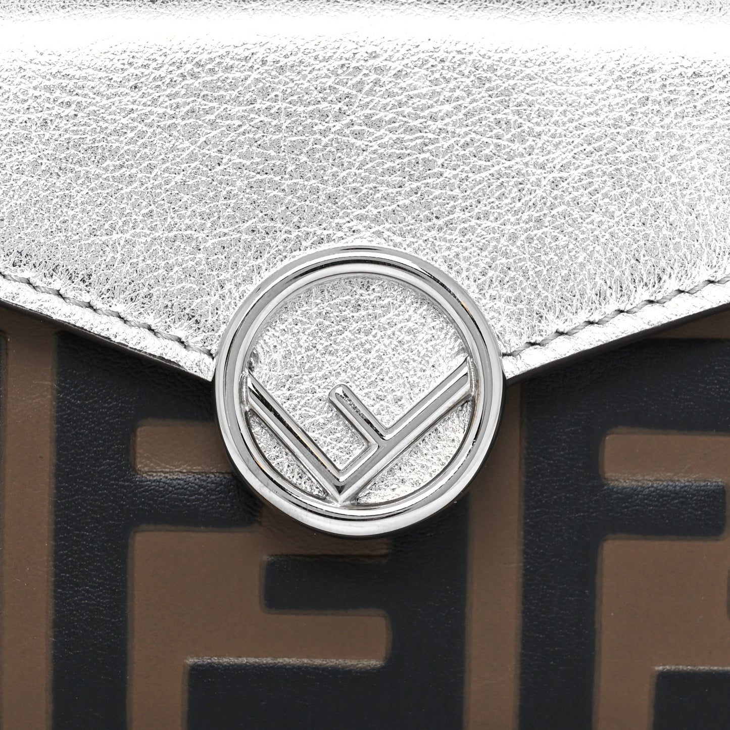 Vitello Soft Catalan Mirror F is Fendi Bi-Color FF 1974 Embossed Micro Tri-Fold Envelope Wallet Maya Black Argento