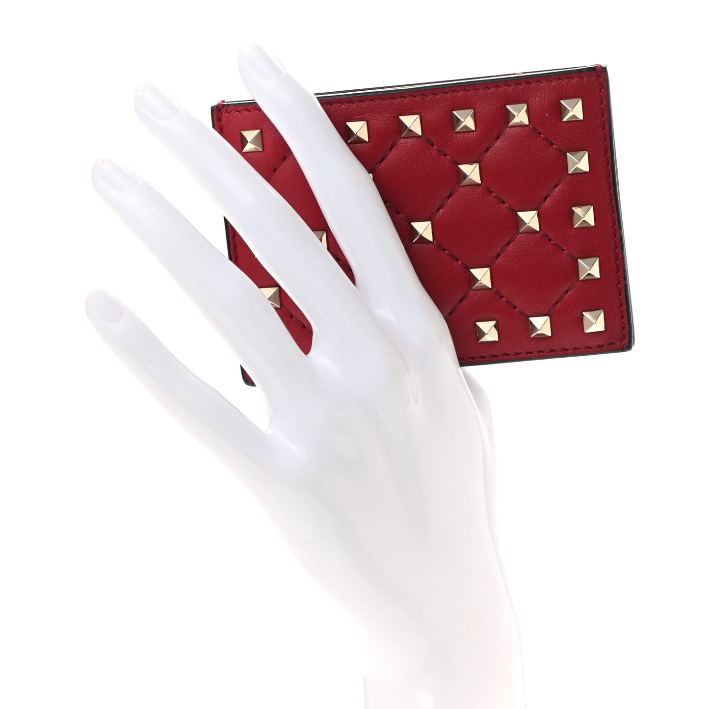Lambskin Rockstud Spike Card Holder Red