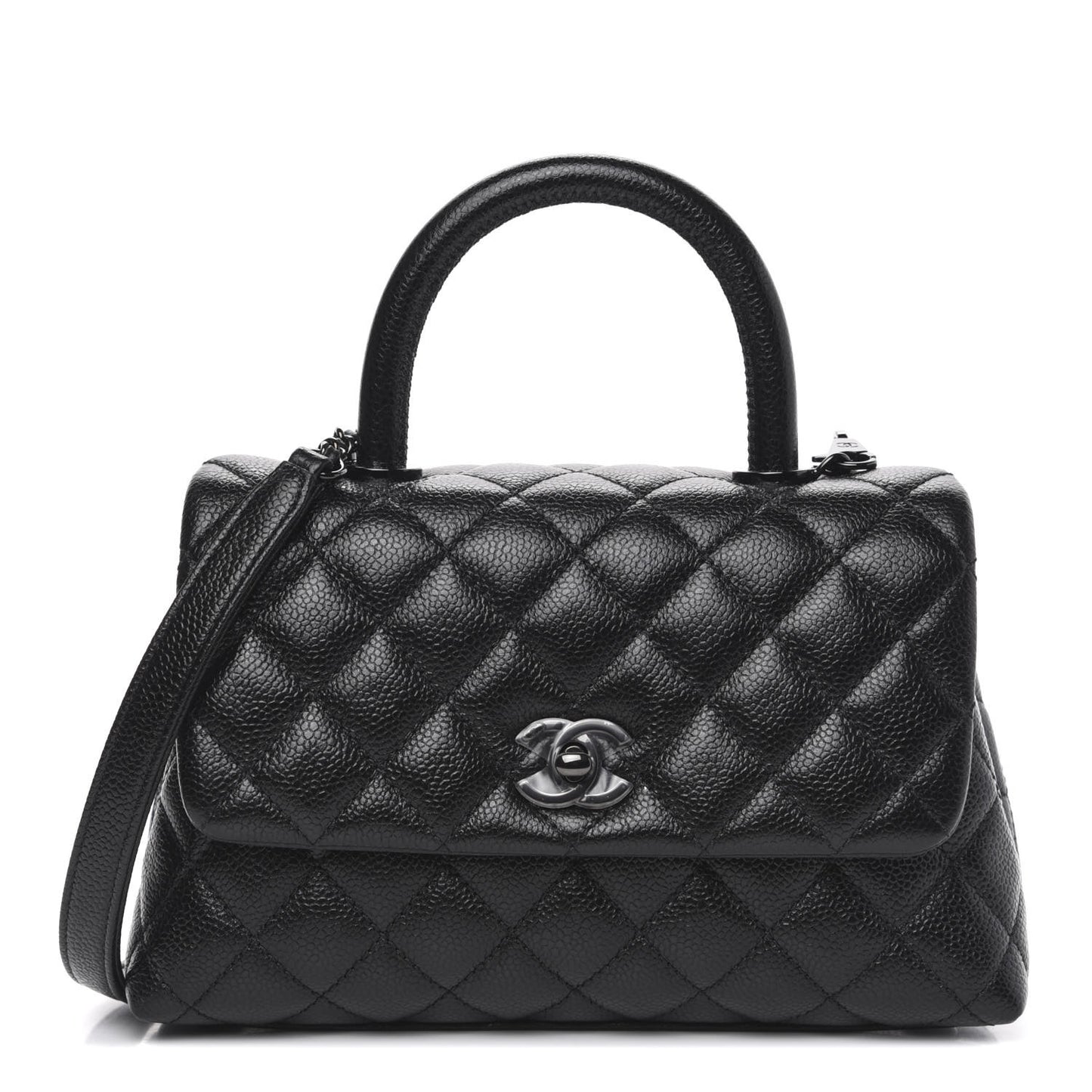 Caviar Quilted Mini Coco Handle Flap So Black