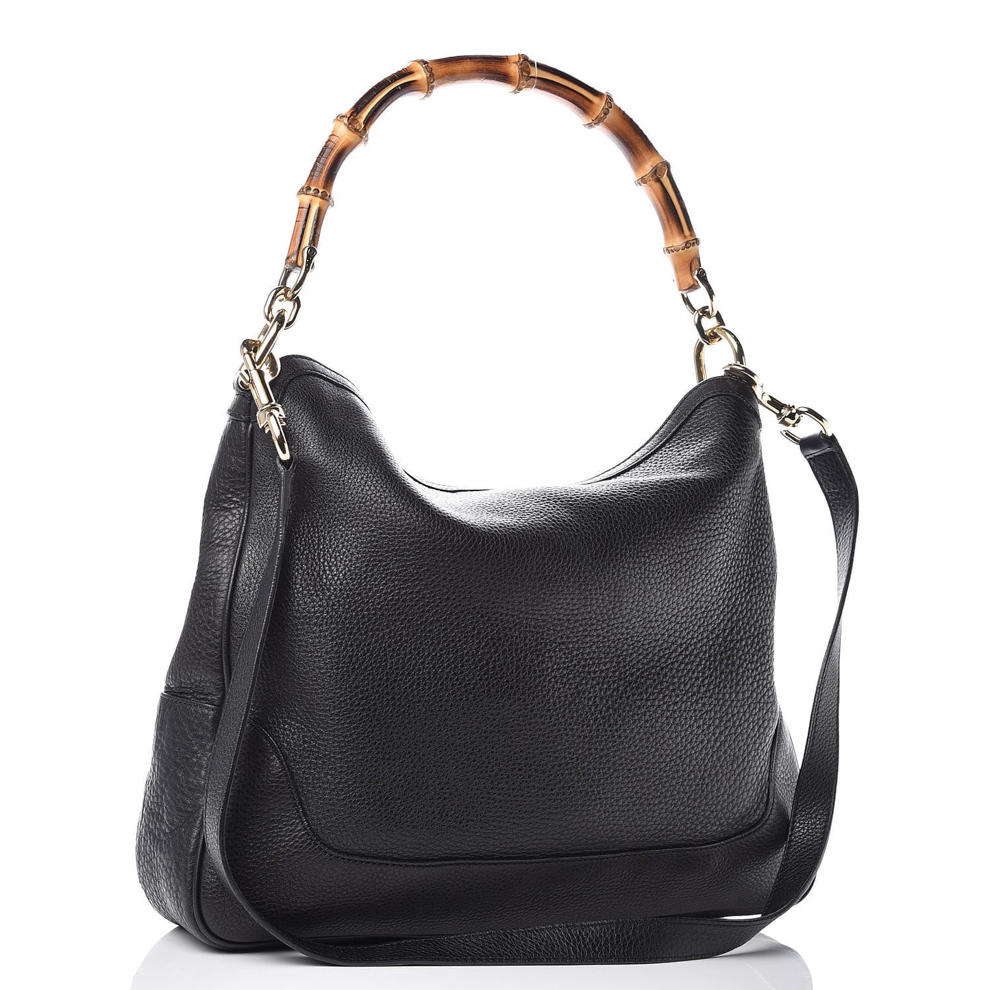 Pebbled Calfskin Medium Diana Bamboo Shoulder Bag Black