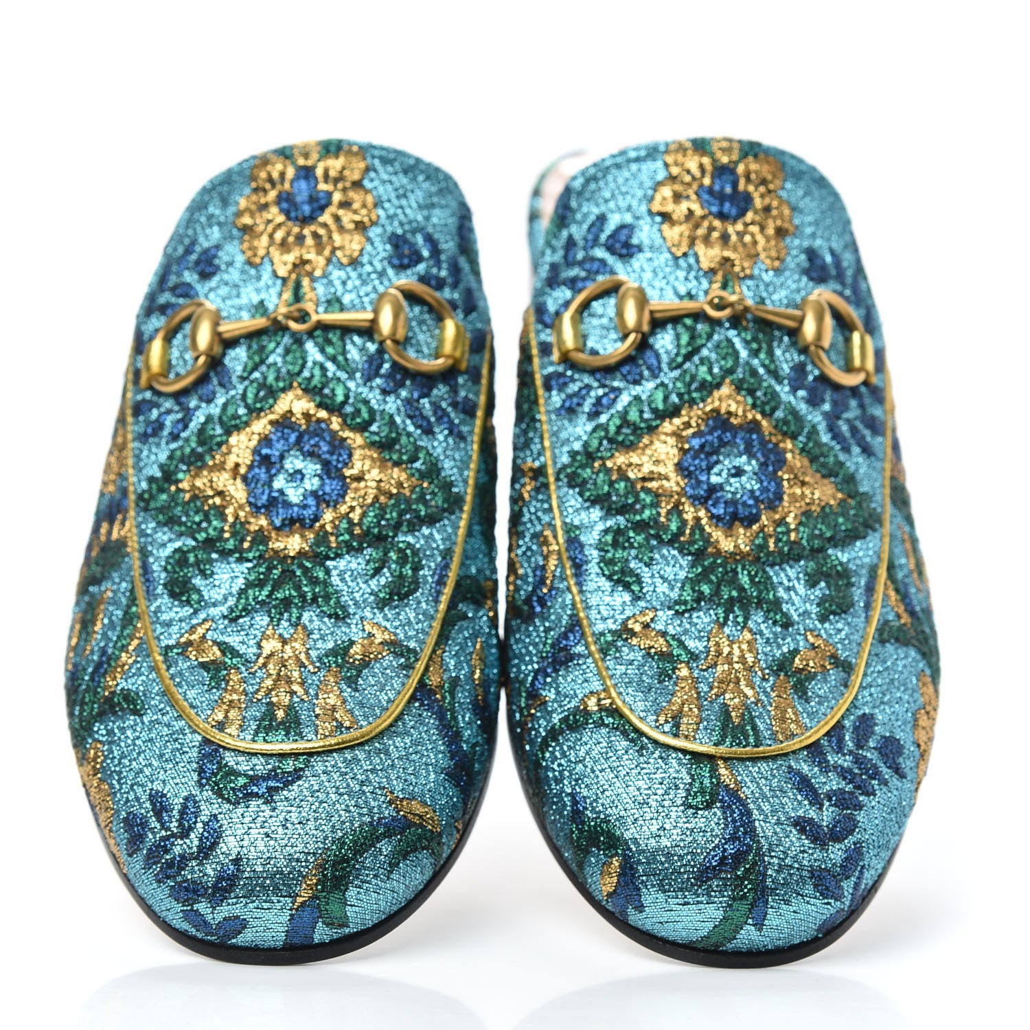 Gucci Iridescent Brocade Womens Princetown Slippers 36.5 Azure Multicolor Oro 3 of 10