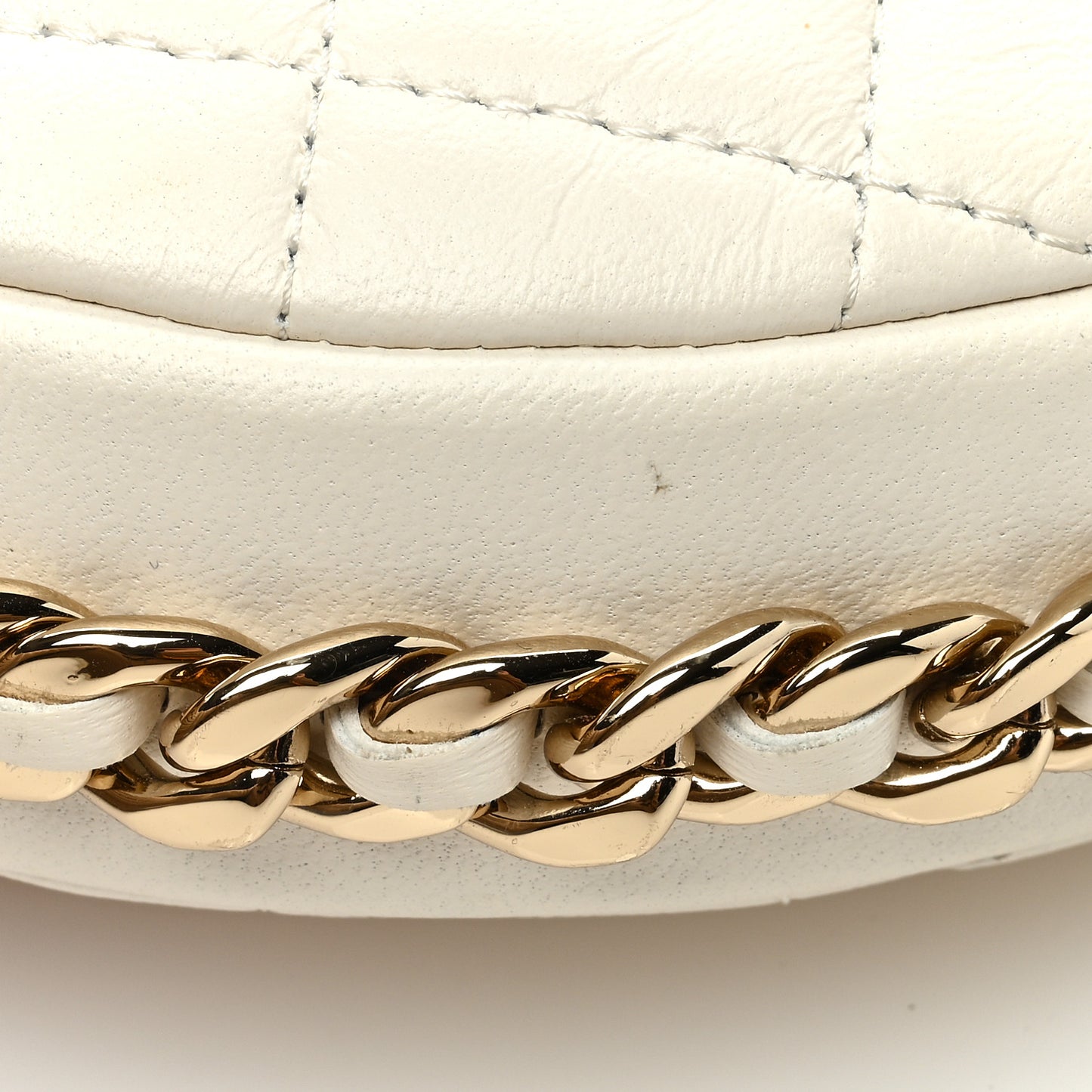 Lambskin Quilted Chain Around Pouch White