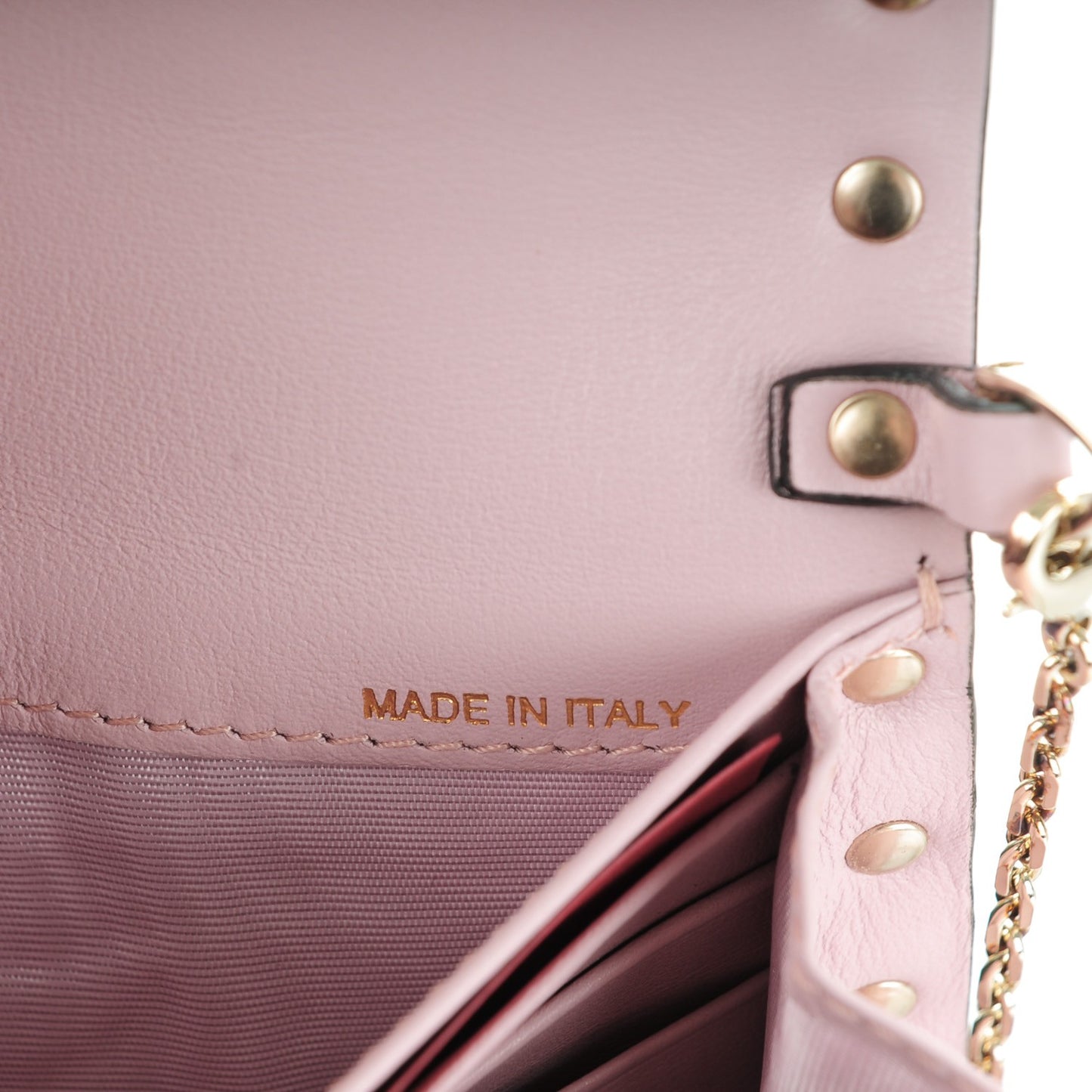 Calfskin Rockstud Flap Wallet on Chain Water Rose