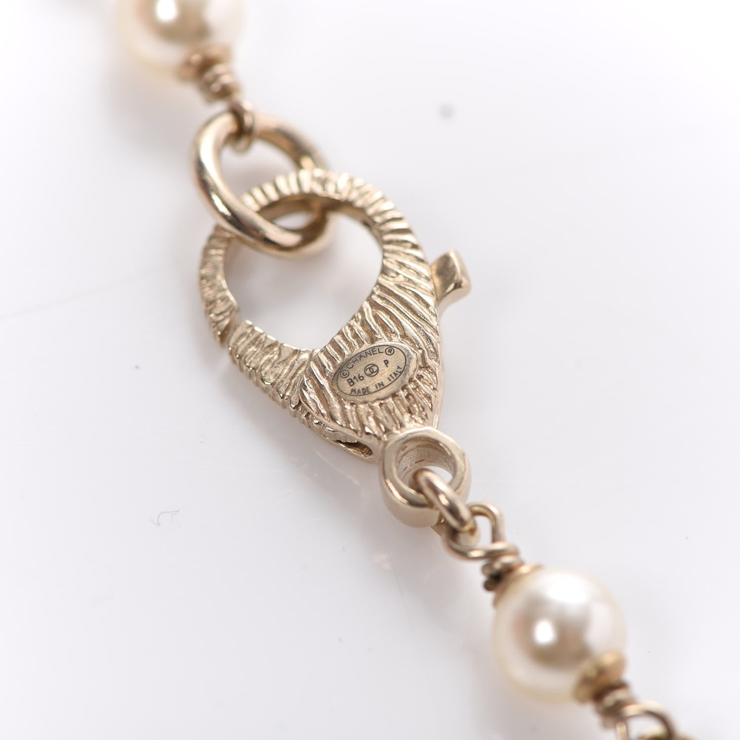 Chanel Metal Quilted Pearl CC Long Necklace Light Gold 6 of 8