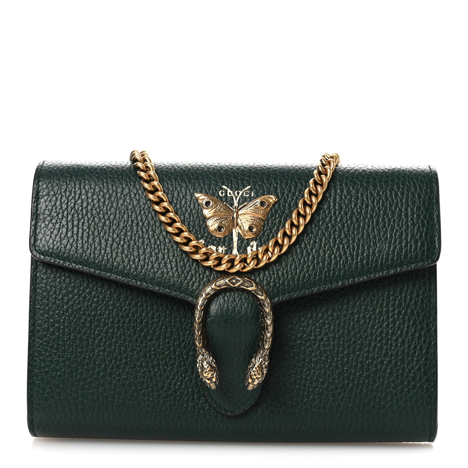 Gucci Calfskin Garden Dionysus Chain Wallet Emerald 1 of 10