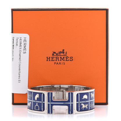 Hermes Enamel Couvertures et Tenues de Jour Wide Clic Clac H Bracelet PM Beige Blue 6 of 6