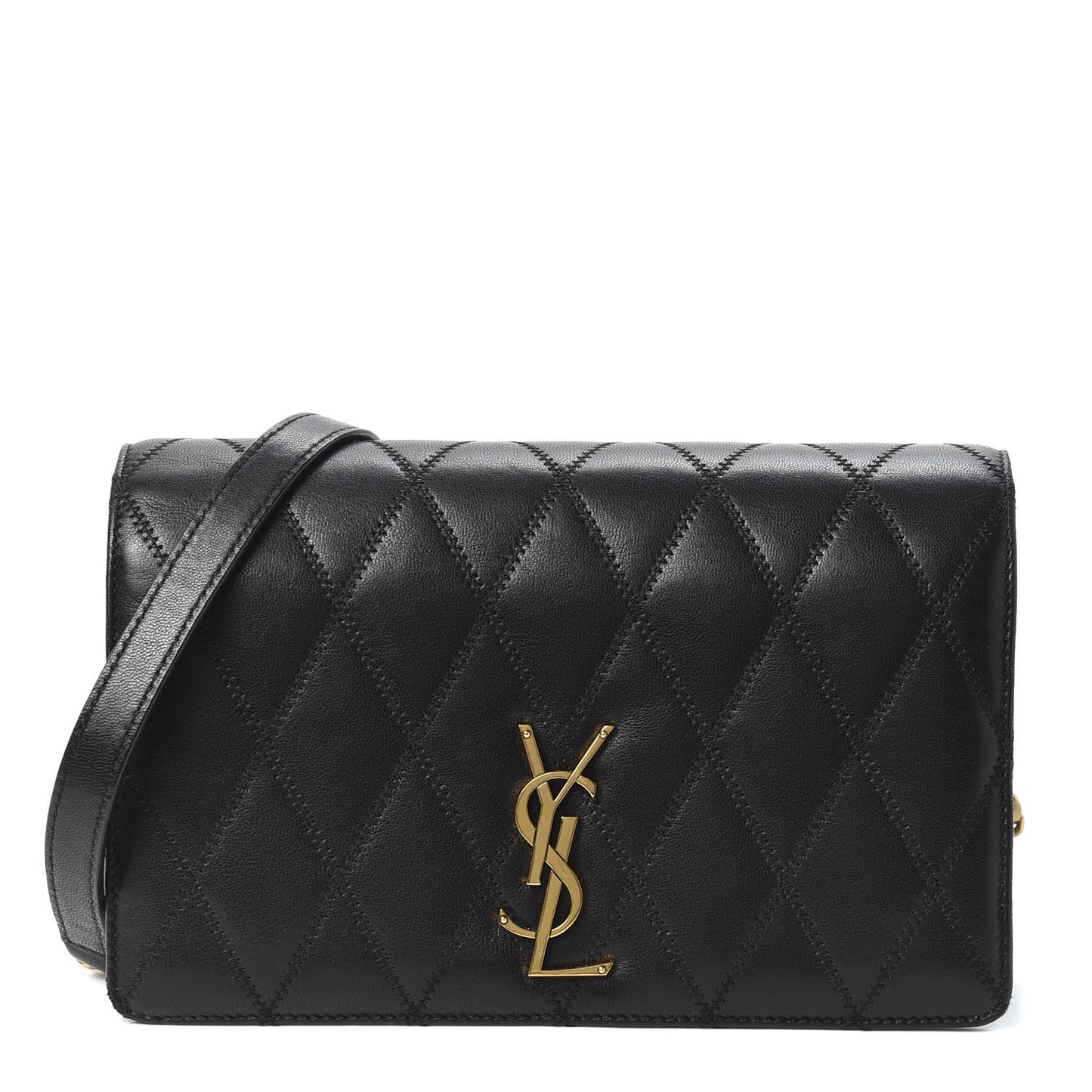 Lambskin Diamond Quilted Monogram Angie Chain Bag Black
