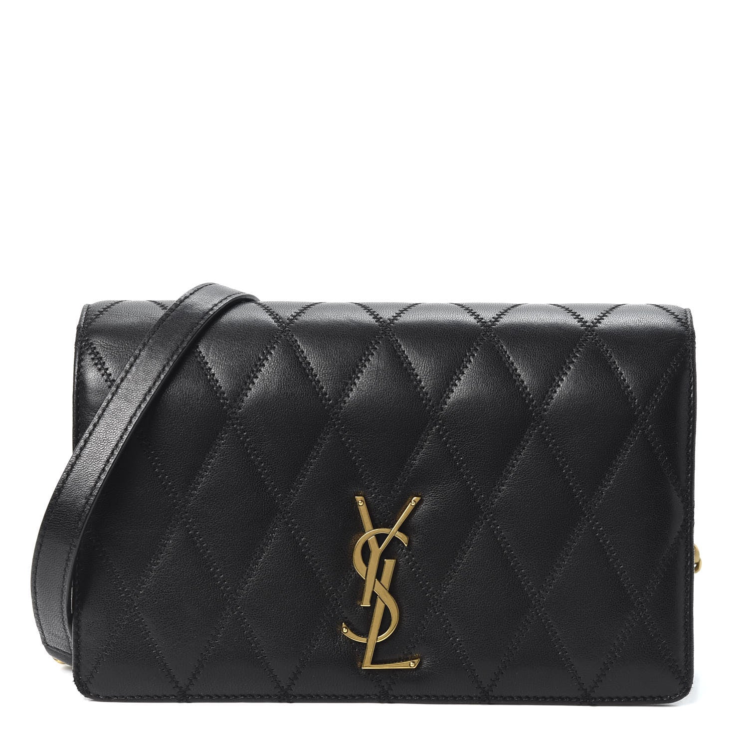 Saint Laurent Lambskin Diamond Quilted Monogram Angie Chain Bag Black 1 of 10