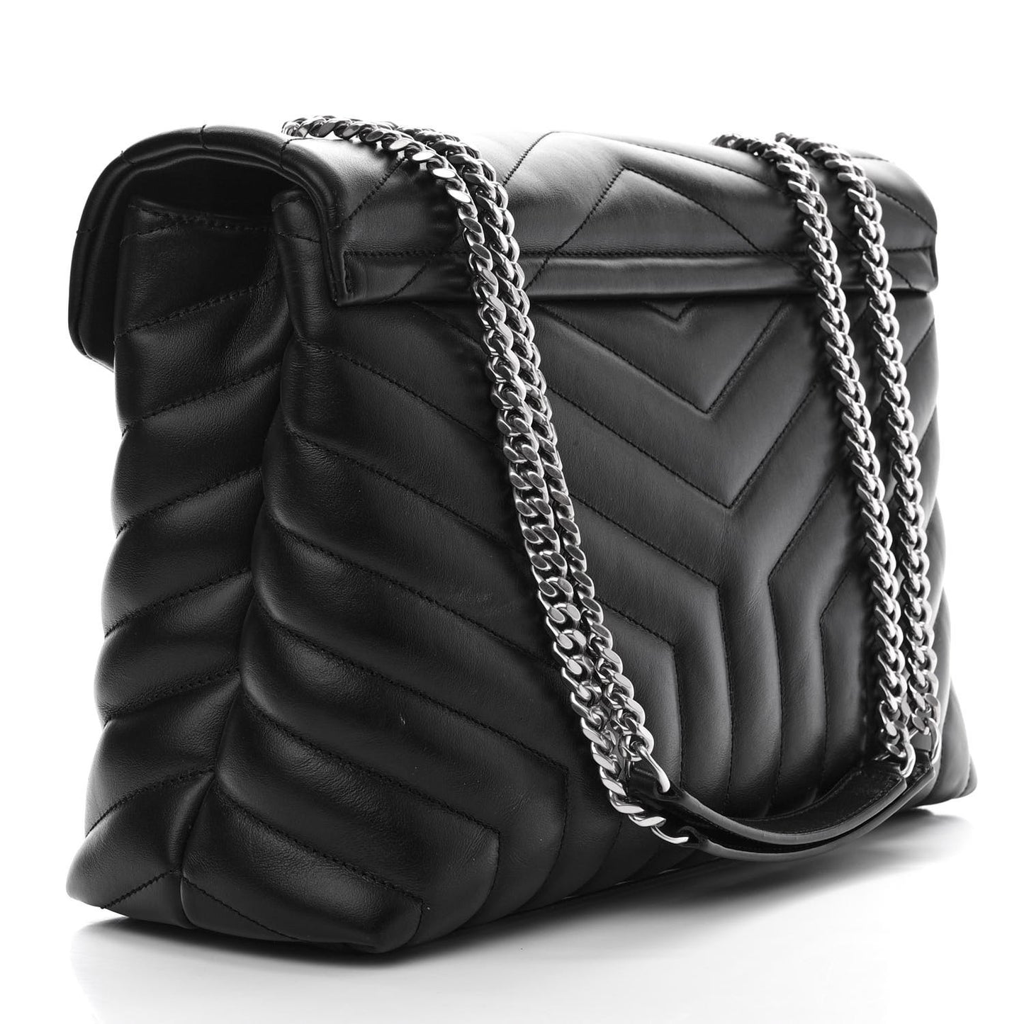 Calfskin Y Quilted Monogram Medium Loulou Chain Satchel Black