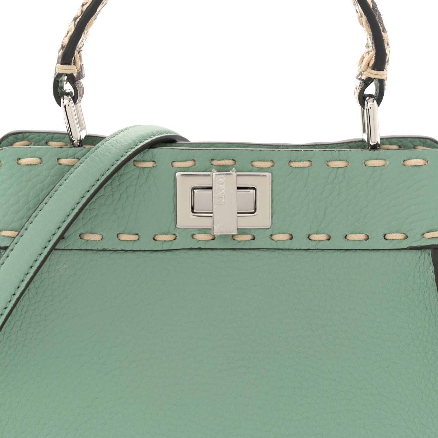 Fendi Cuoio Romano Snakeskin Selleria Mini Peekaboo Iconic Satchel Mint Stone 8 of 11