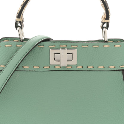 Fendi Cuoio Romano Snakeskin Selleria Mini Peekaboo Iconic Satchel Mint Stone 8 of 11