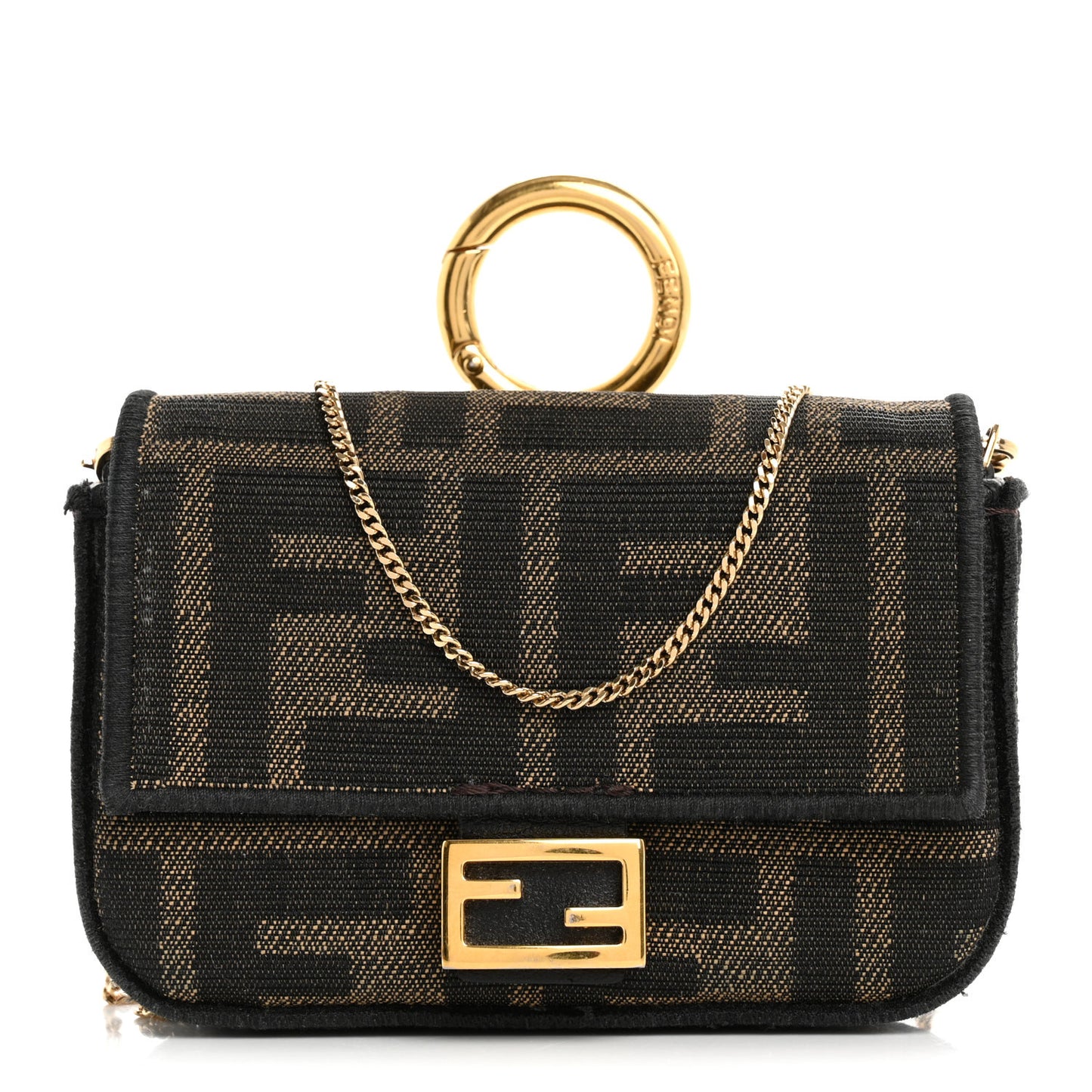 Fabric Jacquard FF 1974 Nano Baguette Charm Tobacco Moro Black