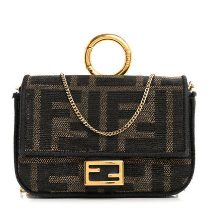 Fendi Fabric Jacquard FF 1974 Nano Baguette Charm Tobacco Moro Black 1 of 16