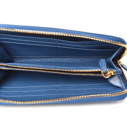 Prada Vitello Daino Zip Around Wallet Cobalto 5 of 9