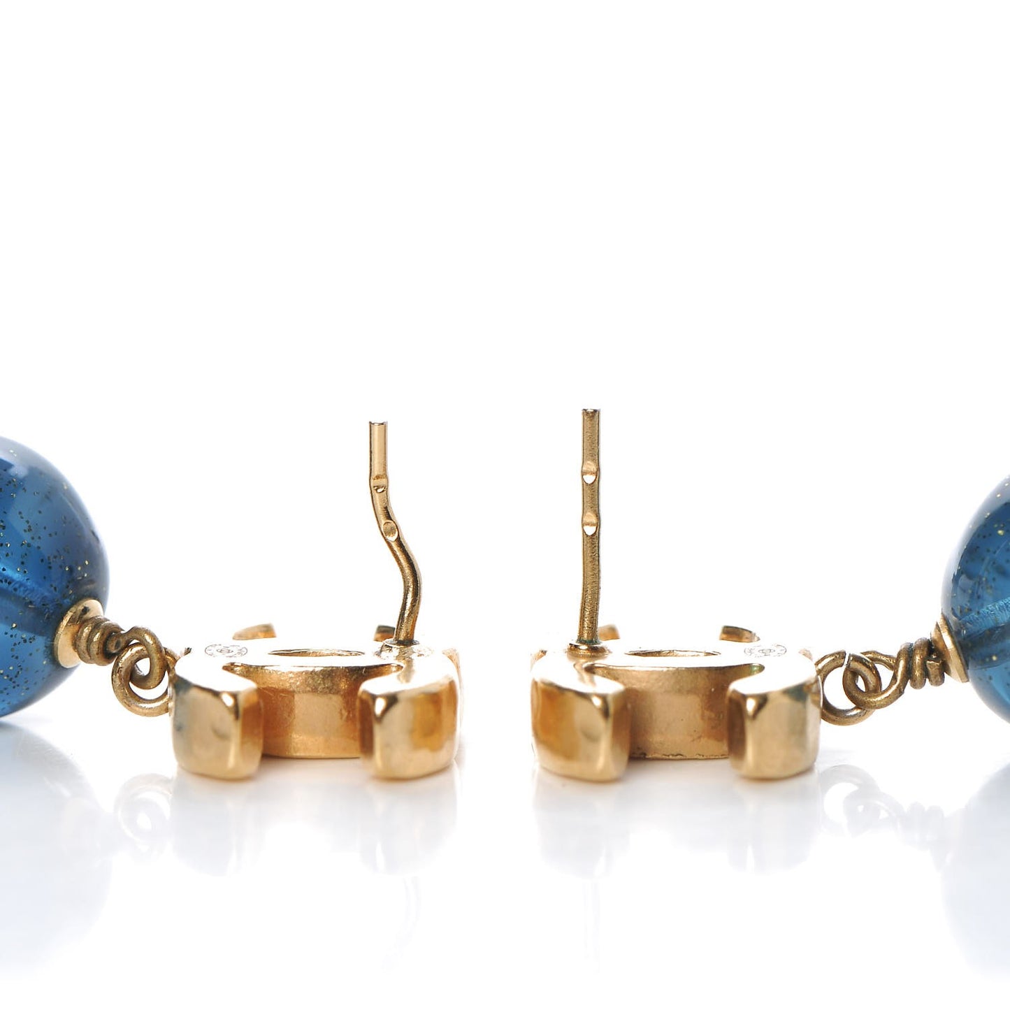 Bead CC Drop Earrings Gold Blue