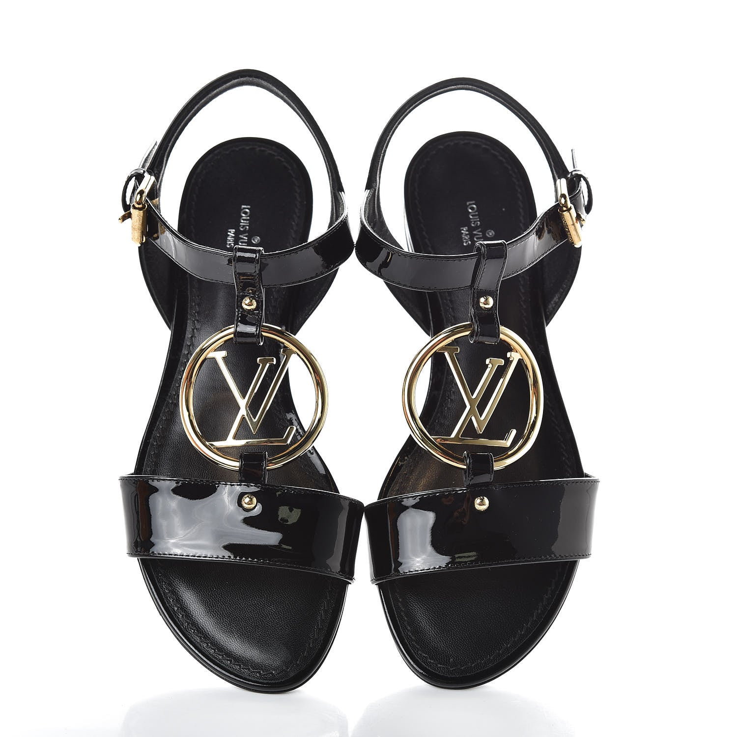 Louis Vuitton Patent Logo Flat Sandals 36.5 Black 7 of 9