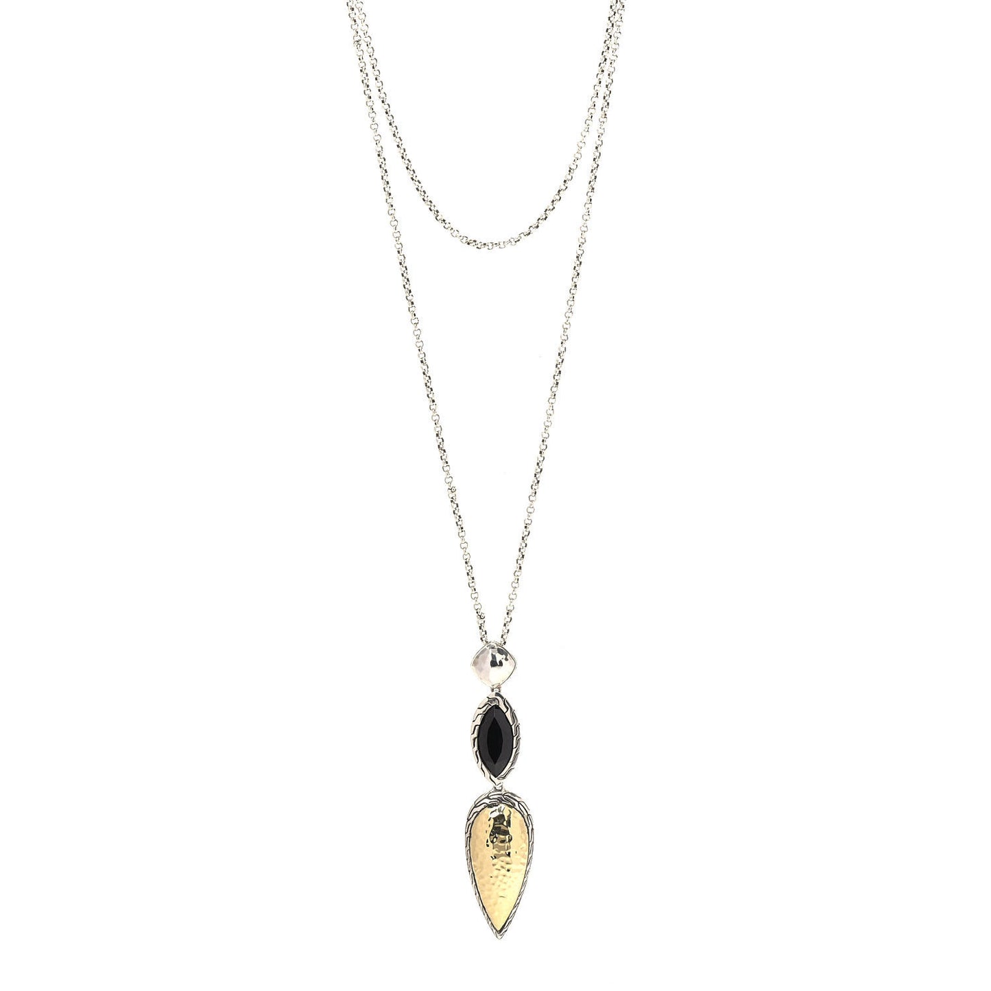 Sterling Silver 18K Yellow Gold Onyx Classic Chain Drop Pendant Necklace