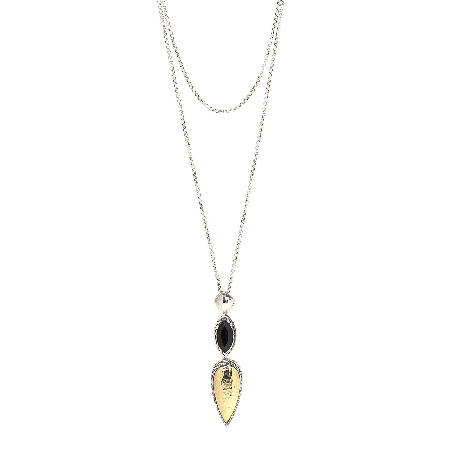 John Hardy Sterling Silver 18K Yellow Gold Onyx Classic Chain Drop Pendant Necklace 1 of 5