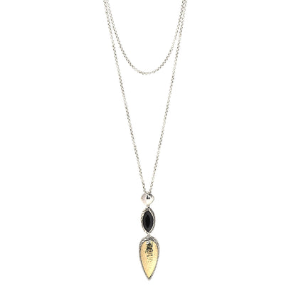 John Hardy Sterling Silver 18K Yellow Gold Onyx Classic Chain Drop Pendant Necklace 1 of 5