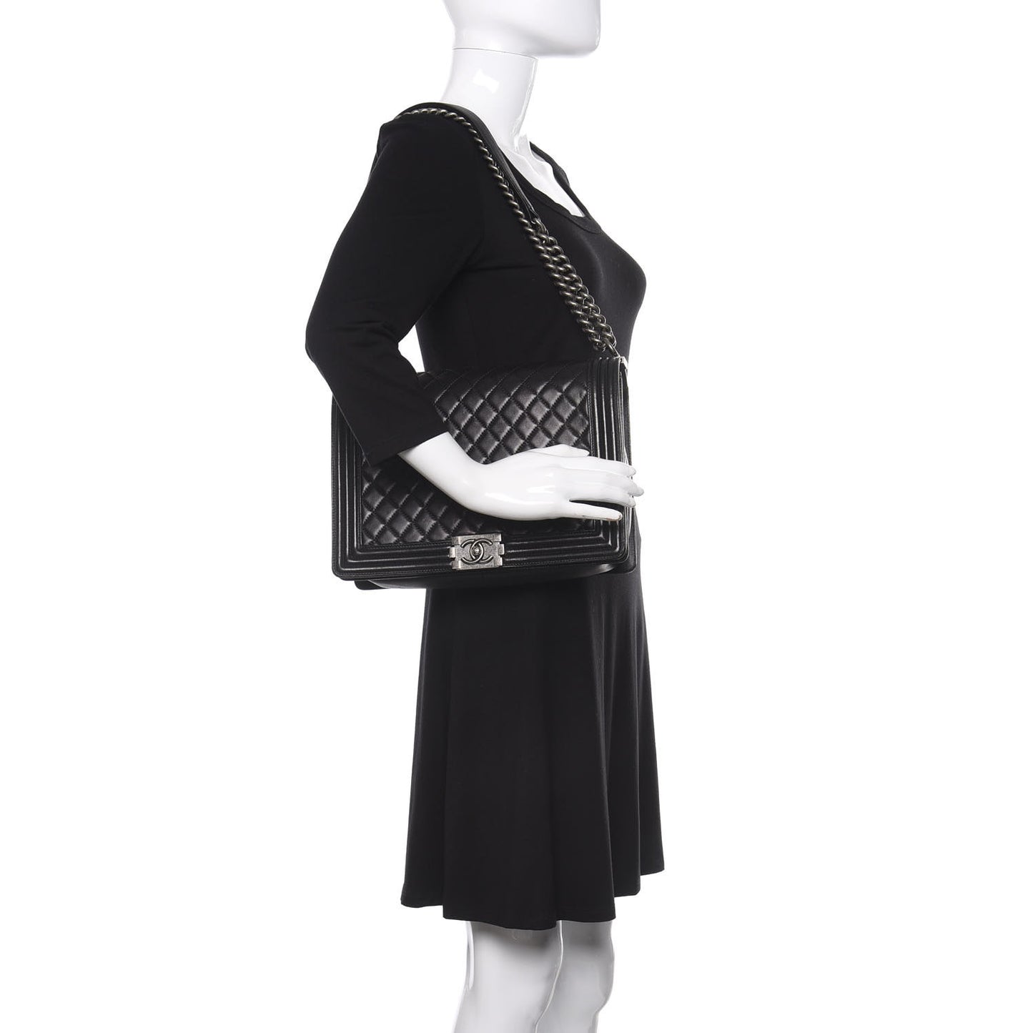 Lambskin Quilted Large Boy Flap Black