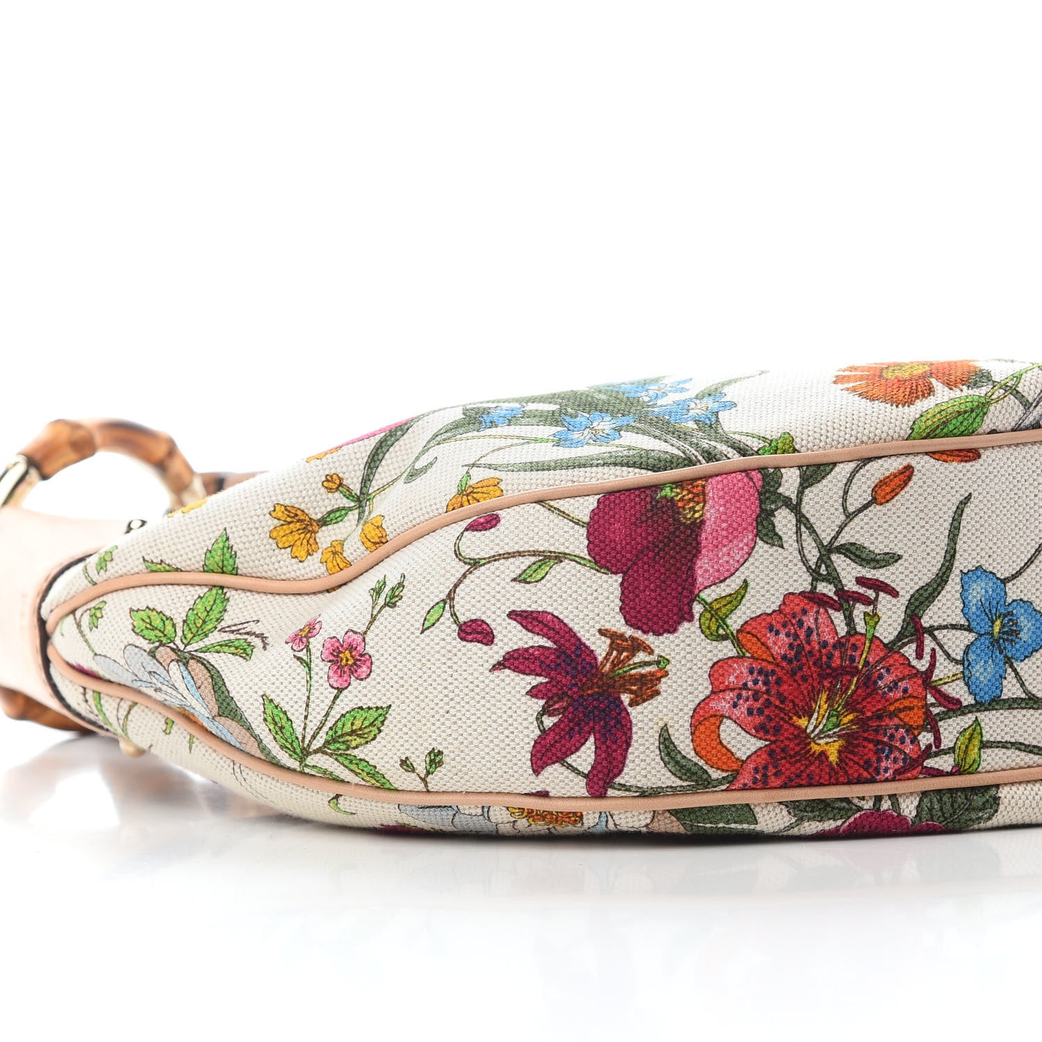 Gucci Canvas Floral Flora Bamboo Ring Hobo White 7 of 11