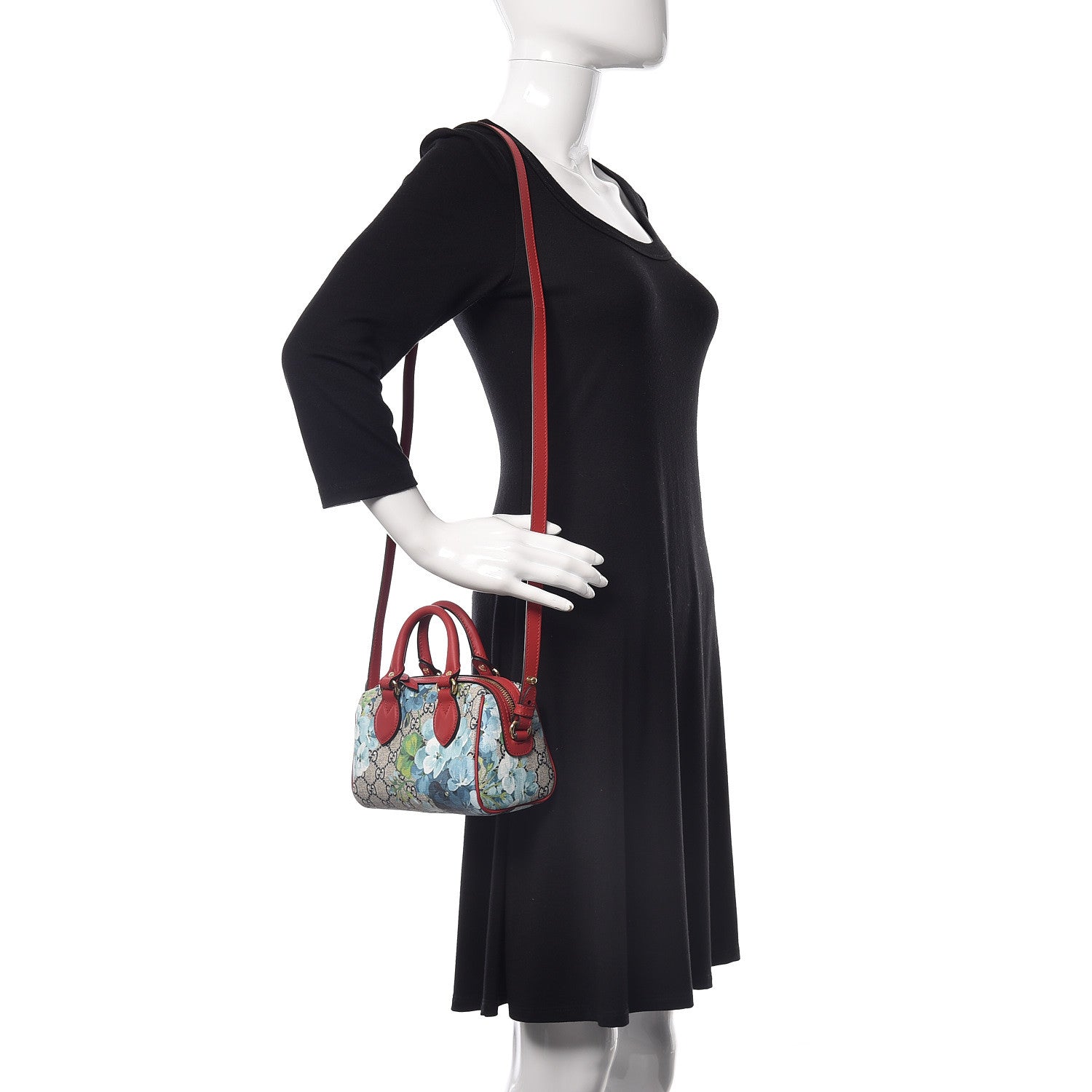 Gucci GG Supreme Monogram Blooms Mini Boston Navy Blue Hibiscus 2 of 11
