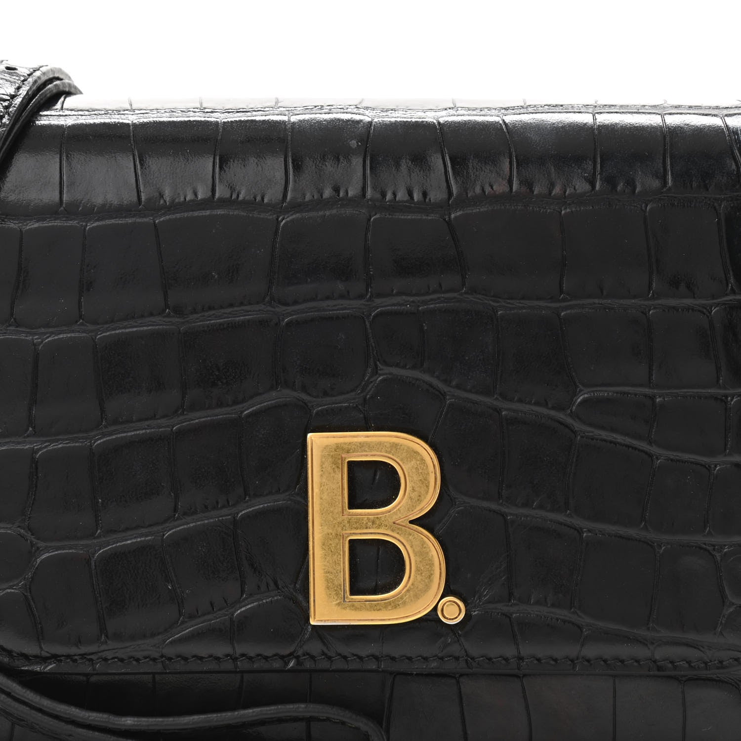 Balenciaga Shiny Calfskin Crocodile Embossed Small B Bag Black 7 of 12