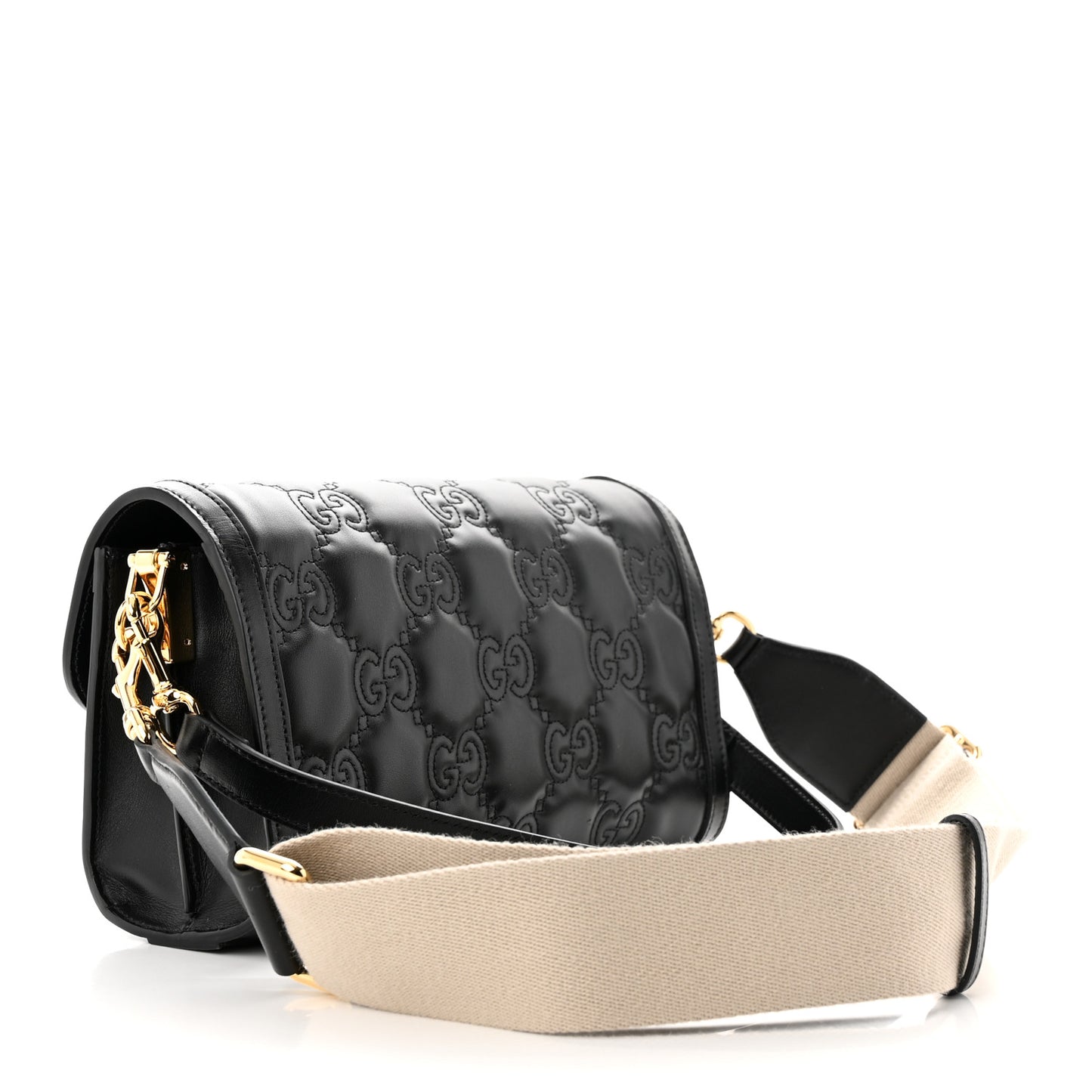Calfskin GG Matelasse Small Flap Shoulder Bag Black Natural