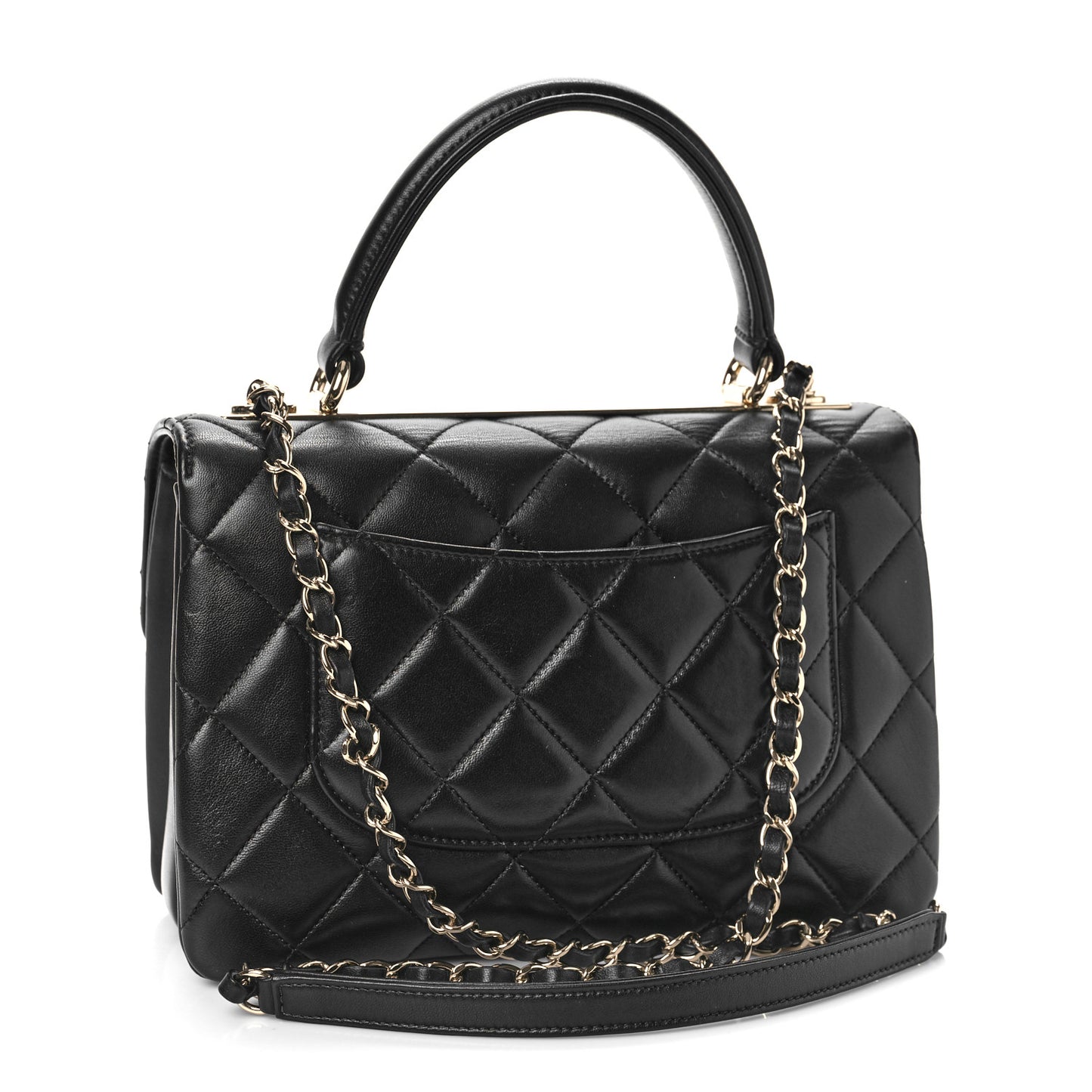 Lambskin Quilted Small Trendy CC Dual Handle Flap Bag Black