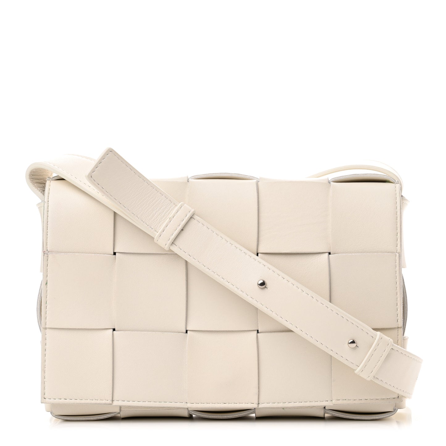 Lambskin Maxi Intrecciato Cassette Crossbody Bag White