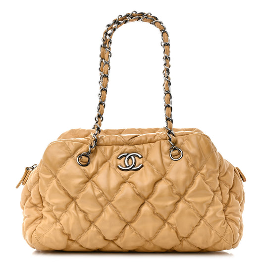 Lambskin Bubble Quilt Bowler Beige
