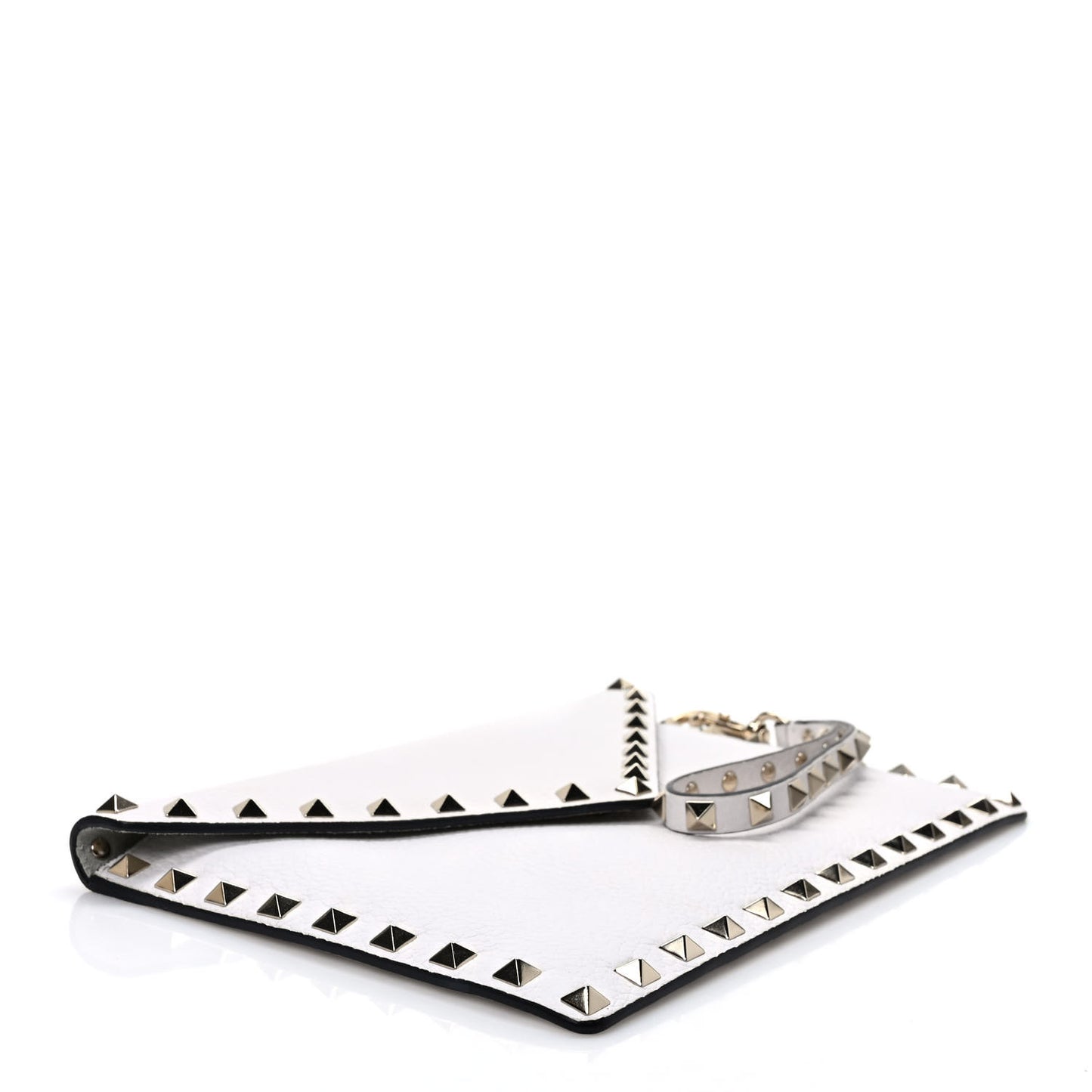 Pebbled Calfskin Medium Rockstud Envelope Flat Wristlet Pouch White