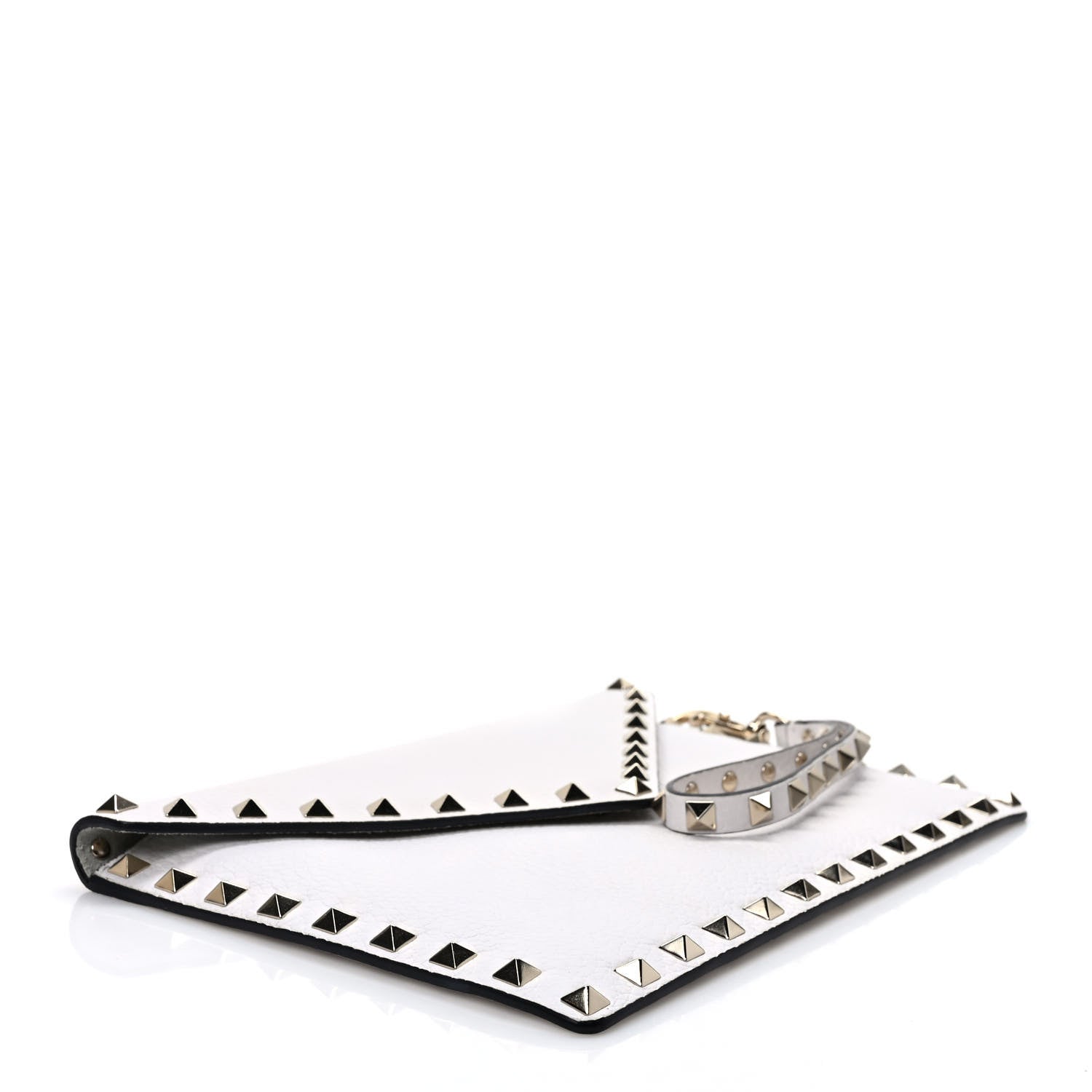 Valentino Garavani Pebbled Calfskin Medium Rockstud Envelope Flat Wristlet Pouch White 4 of 7