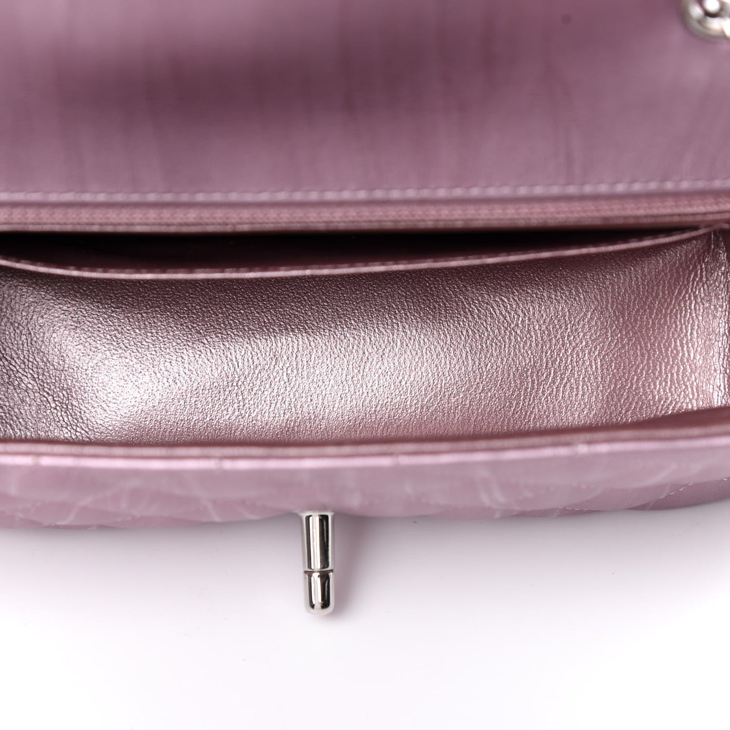 Metallic Calfskin Quilted Mini Rectangular Flap Pink