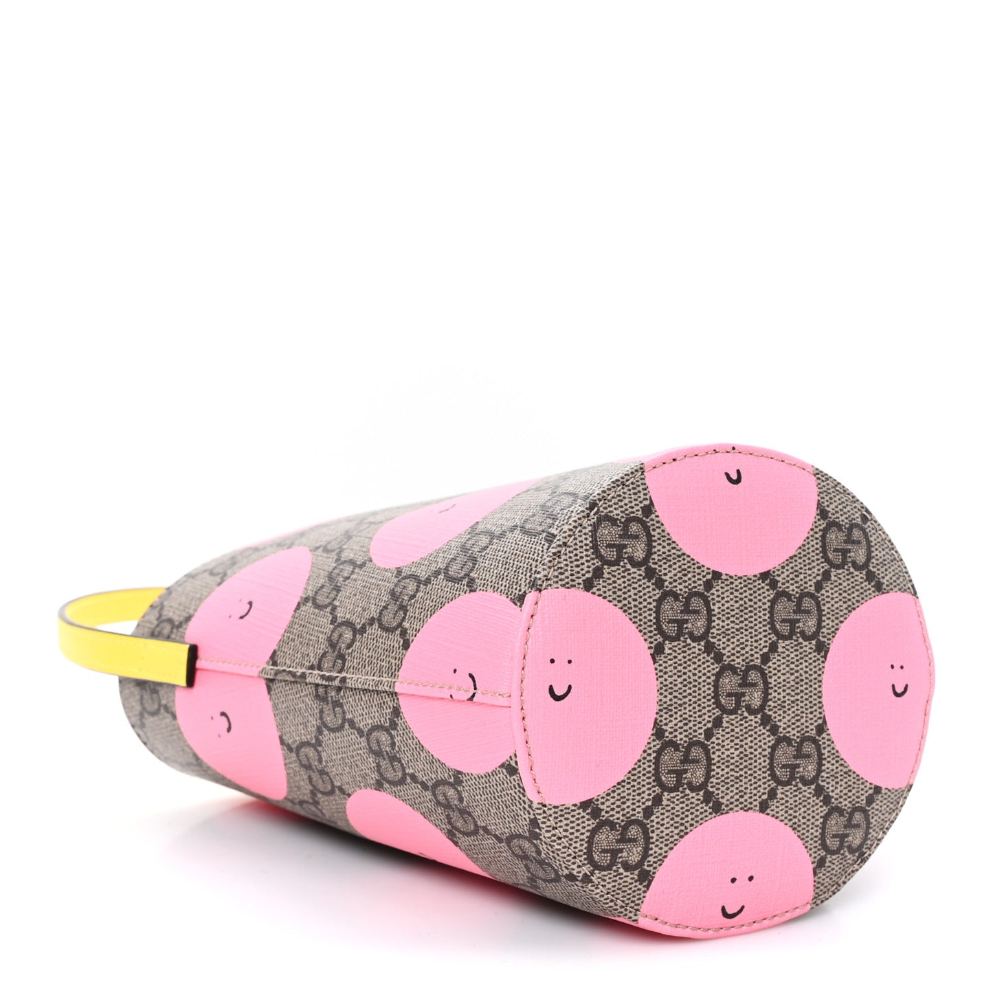 GG Supreme Monogram Childrens Printed Smile Bucket Bag Beige Dark Brown Yellow Pink