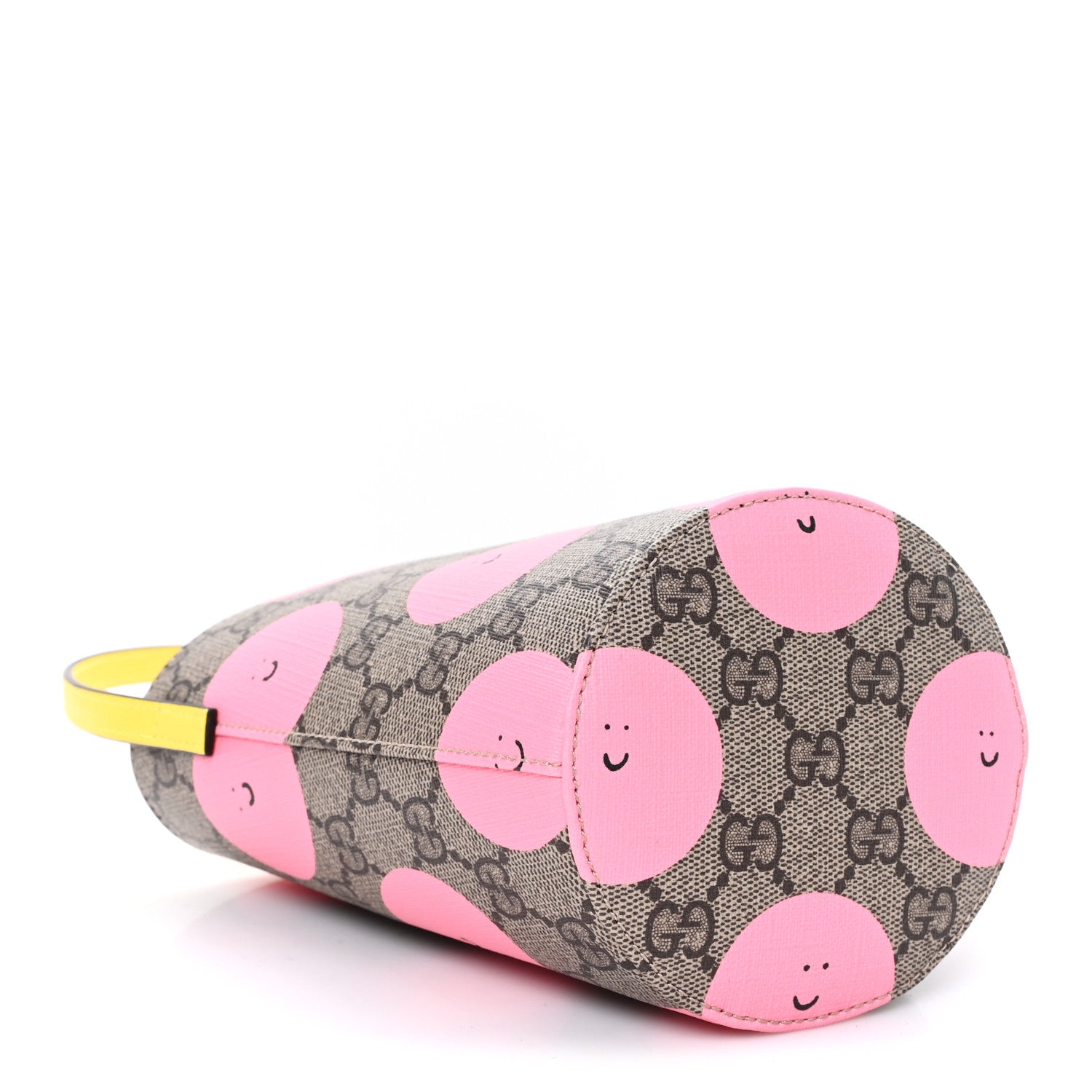 Gucci GG Supreme Monogram Childrens Printed Smile Bucket Bag Beige Dark Brown Yellow Pink 4 of 10