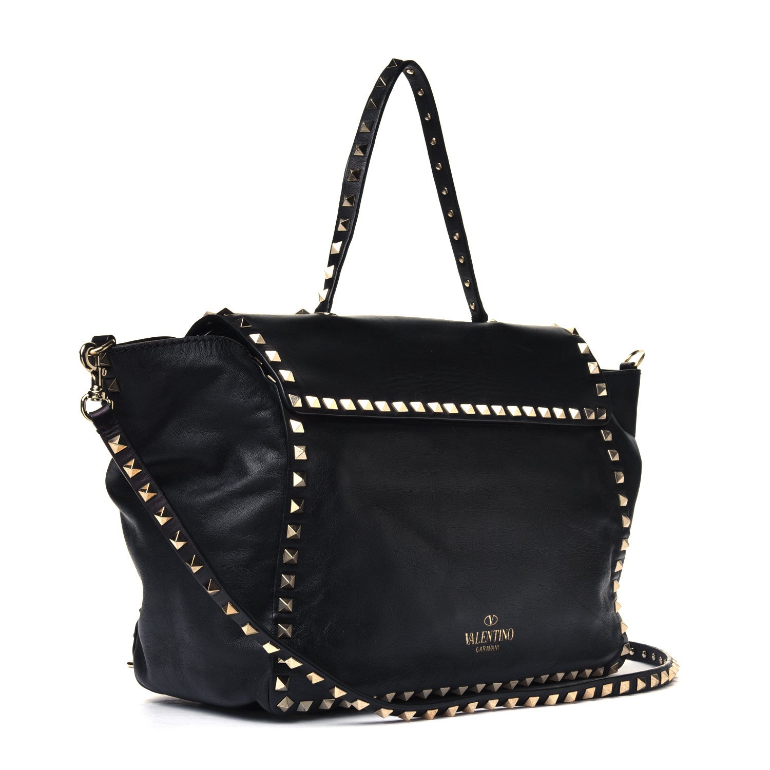 Valentino Garavani Vitello Rockstud Single Handle Flap Tote Black 2 of 7