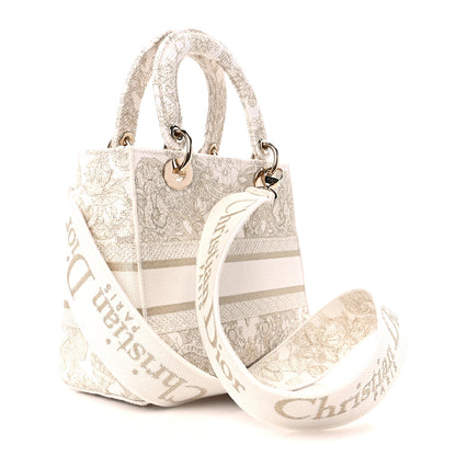 Christian Dior Canvas Around The World Stella Embroidered Medium Lady D-Lite White Gold 3 of 10