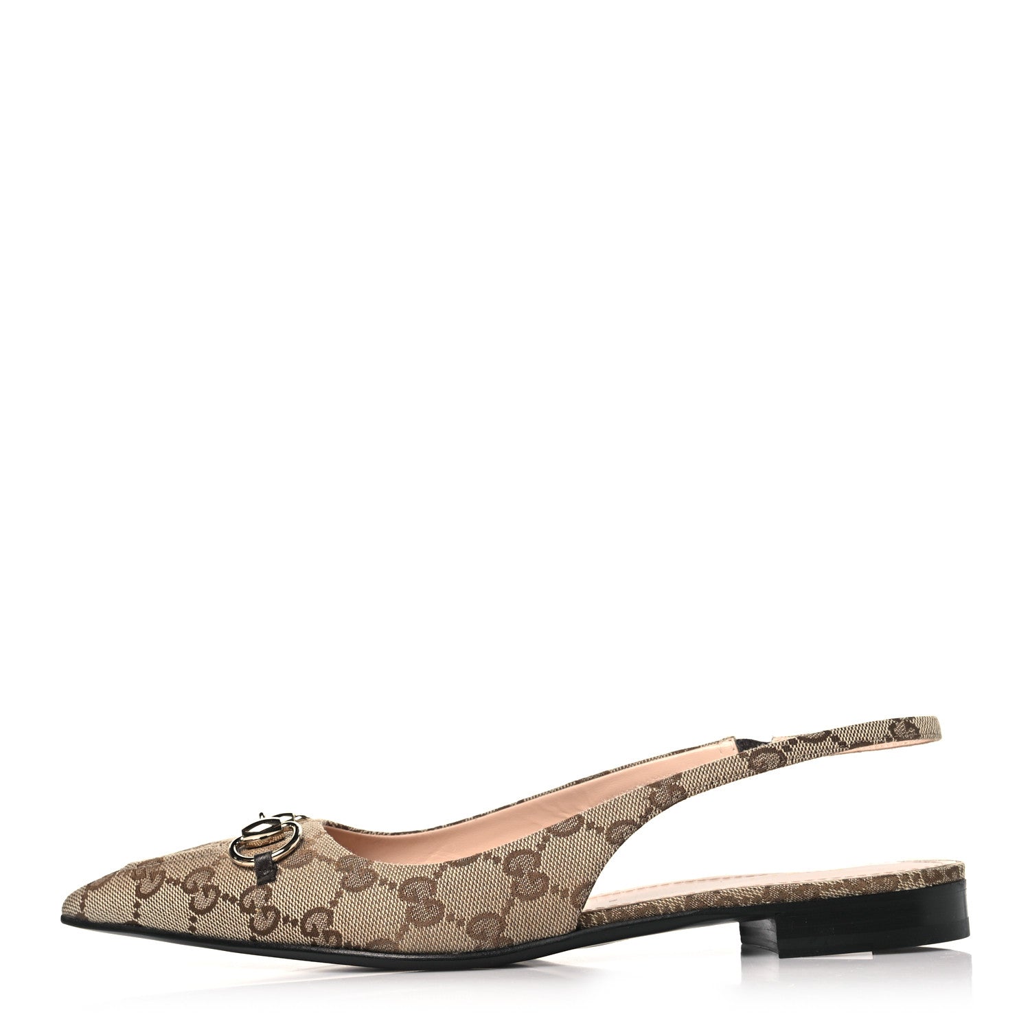 Gucci Monogram Horsebit Womens Slingback Ballet Flat 39.5 Beige Ebony Cocoa 1 of 9